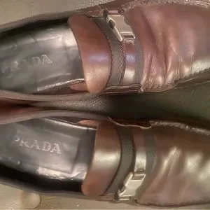 Prada | Shoes | Prada Brown Leather Slip On Loafers With  display picture 2